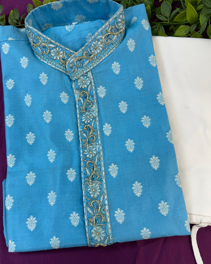 Silk kurta set : light blue - Kurti Connection USA