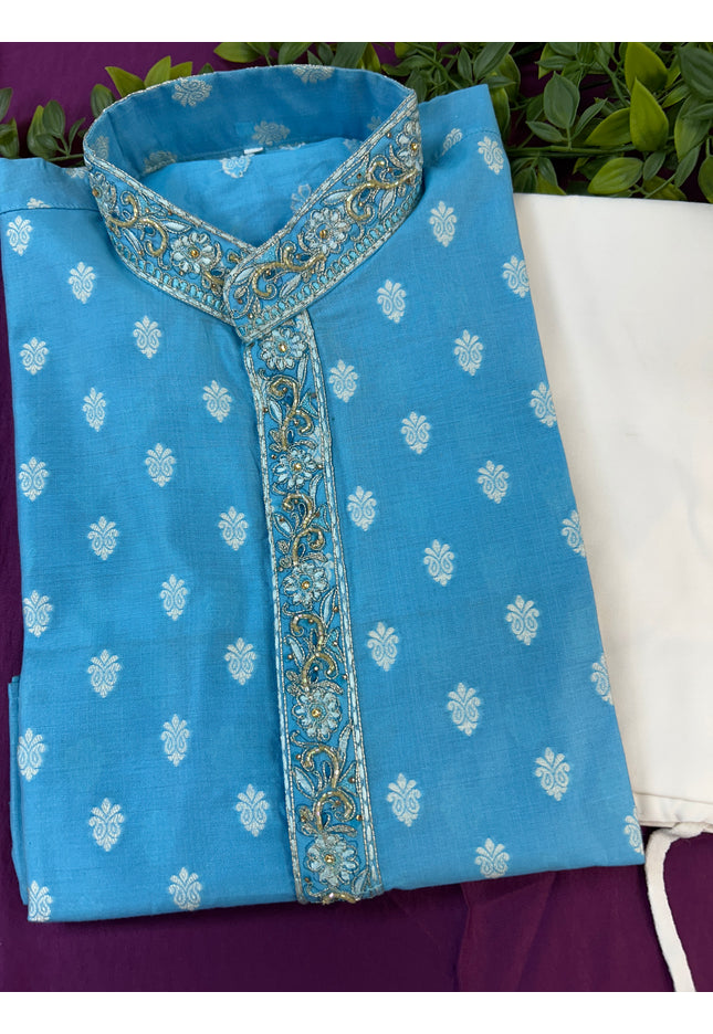 Silk kurta set : light blue - Kurti Connection USA