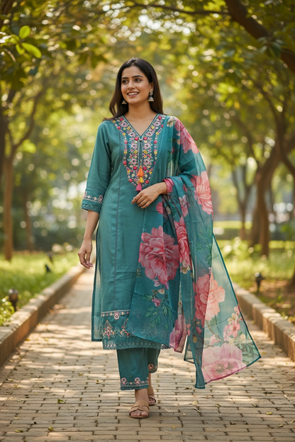Silk party wear suits | A line kurti sets - Kurti Connection USA