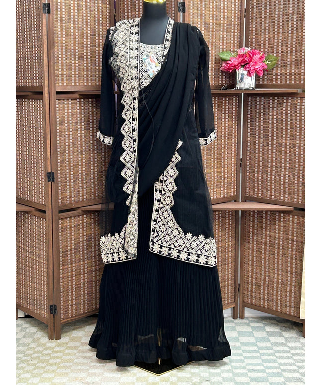Party wear long gown with pre stitched dupatta