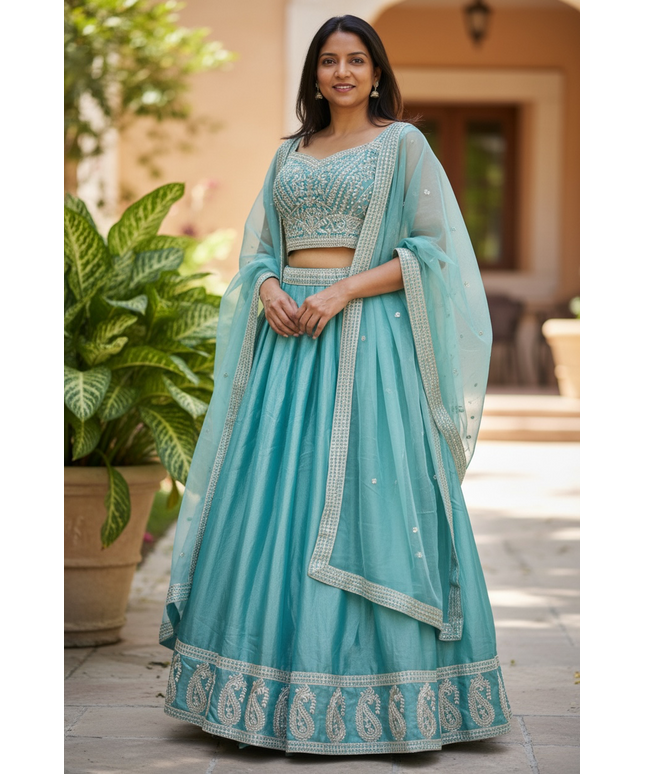 Teal blue : Lehenga Choli set