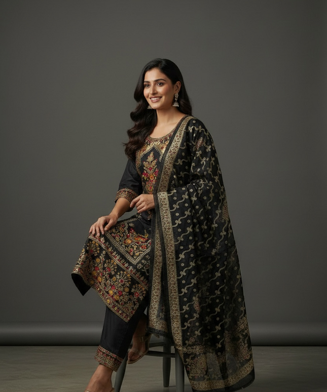Black banarasi salwar suit set