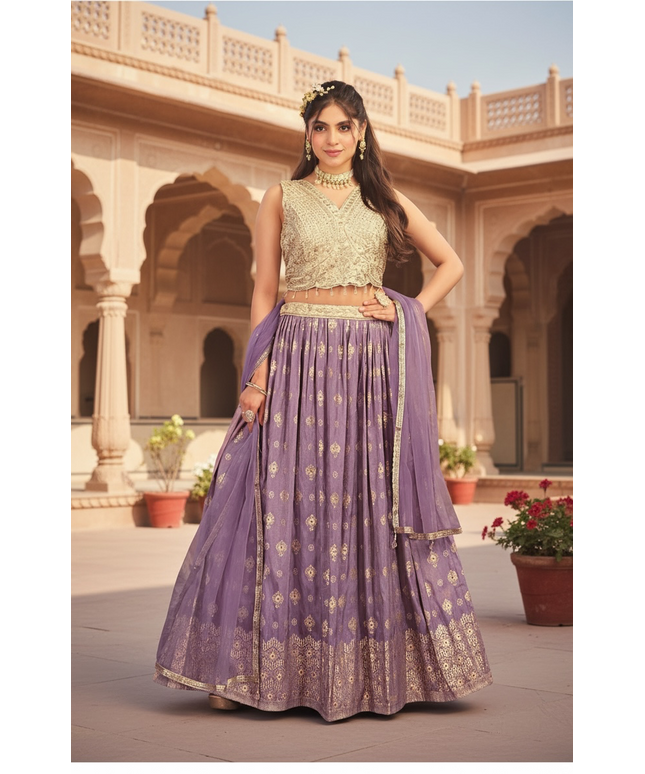 Purple banarasi Lehenga set