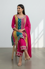 Chinon silk sharara suit