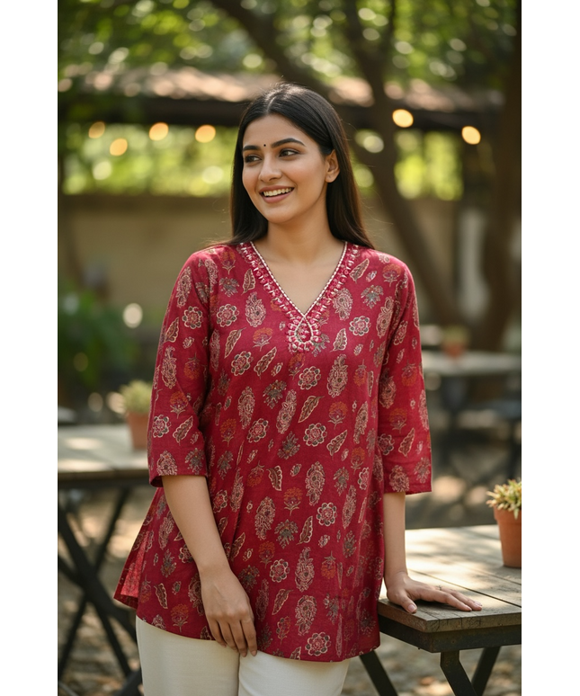 Linen silk short kurti