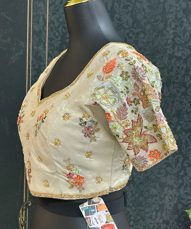 Tissue silk blouse with embroidery work
