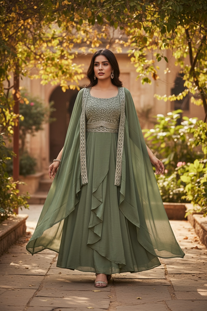 Lehenga saree with cape