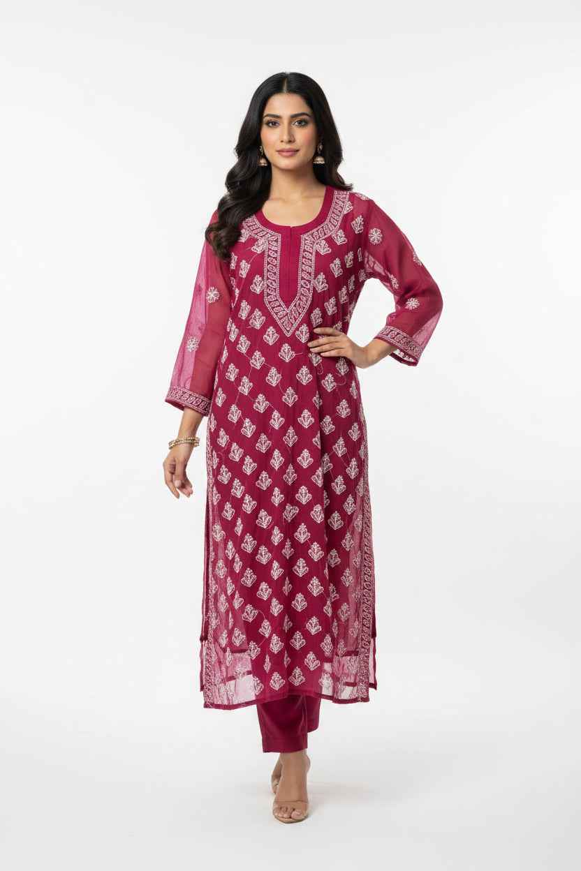 Chiffon Chikankari kurti