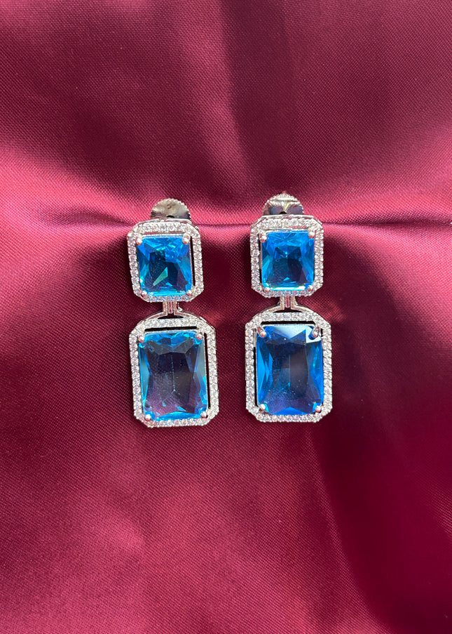 Teal Blue AD earrings - Kurti Connection USA