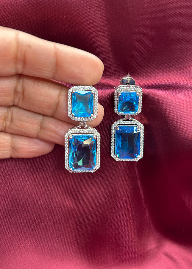 Teal Blue AD earrings - Kurti Connection USA