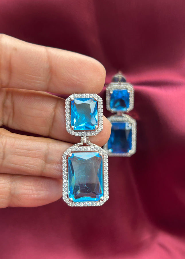 Teal Blue AD earrings - Kurti Connection USA