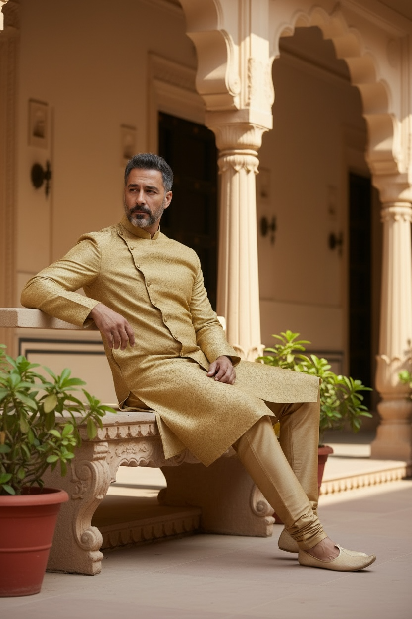 Silk kurta set with gold pant