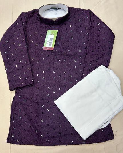 Sequin kurta set : purple (kids : boys) - Kurti Connection USA