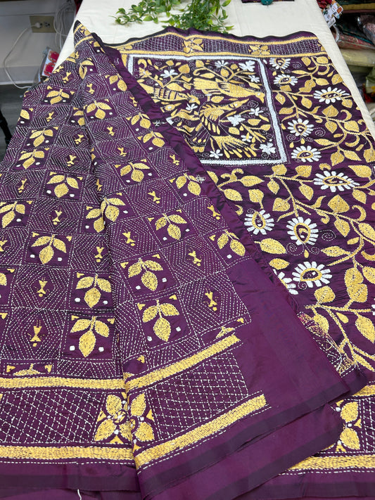 Kantha stitch saree