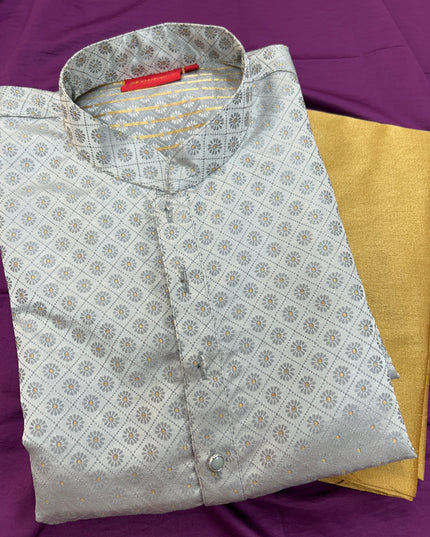 Jacquard silk kurta set : light grey - Kurti Connection USA