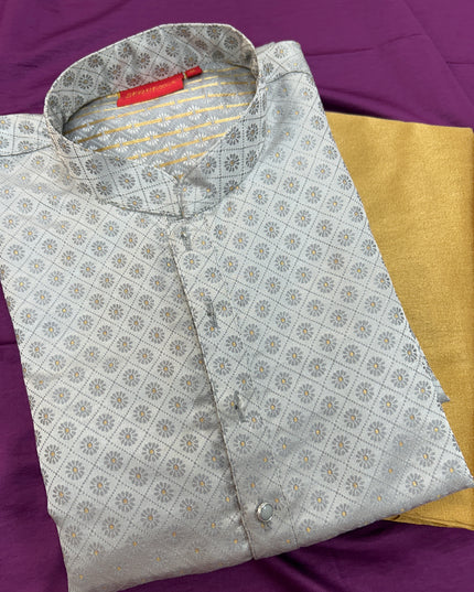 Jacquard silk kurta set : light grey - Kurti Connection USA