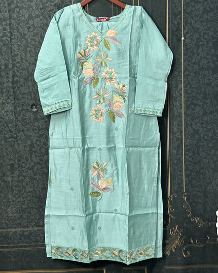 Chanderi silk Kurti set : embroidered - Kurti Connection USA