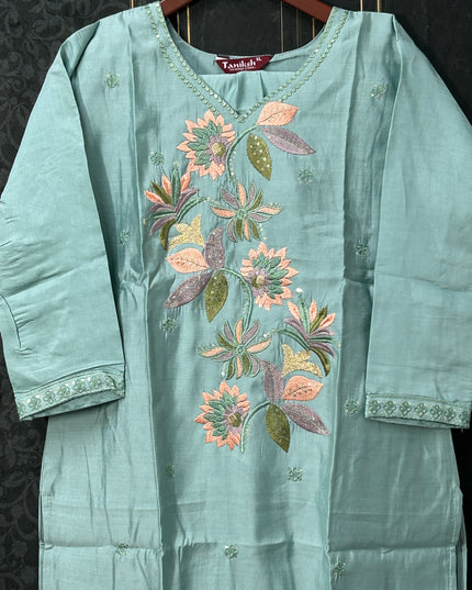 Chanderi silk Kurti set : embroidered - Kurti Connection USA