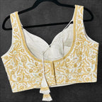 White blouse with gold embroidery - Kurti Connection USA