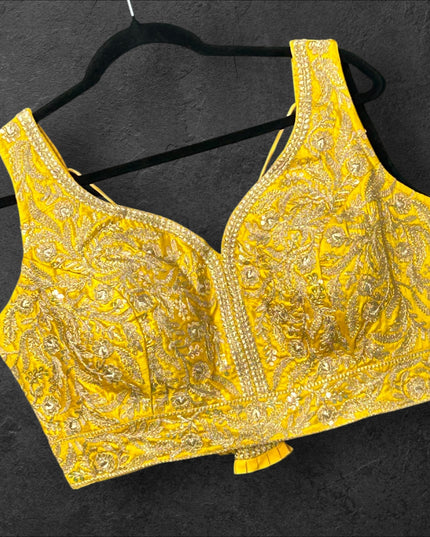 Yellow blouse with gold embroidery - Kurti Connection USA