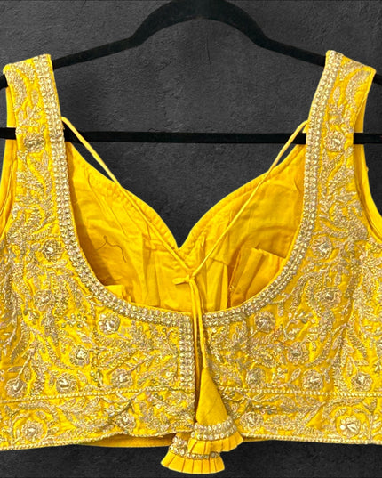 Yellow blouse with gold embroidery - Kurti Connection USA