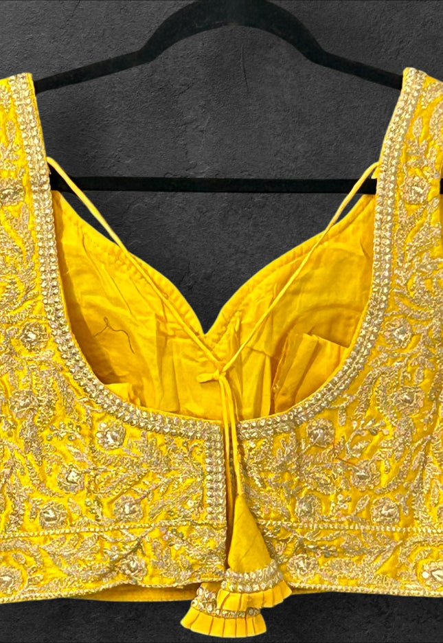Yellow blouse with gold embroidery - Kurti Connection USA
