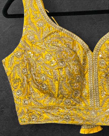 Yellow blouse with gold embroidery - Kurti Connection USA