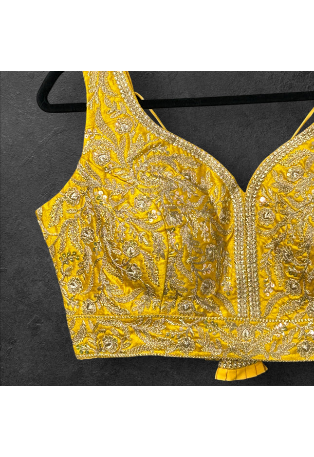 Yellow blouse with gold embroidery - Kurti Connection USA