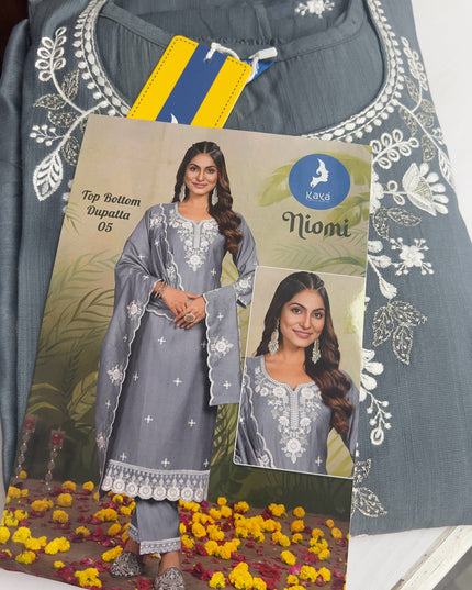 Linen silk chikankari Kurti set - Kurti Connection USA
