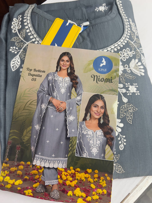 Linen silk chikankari Kurti set