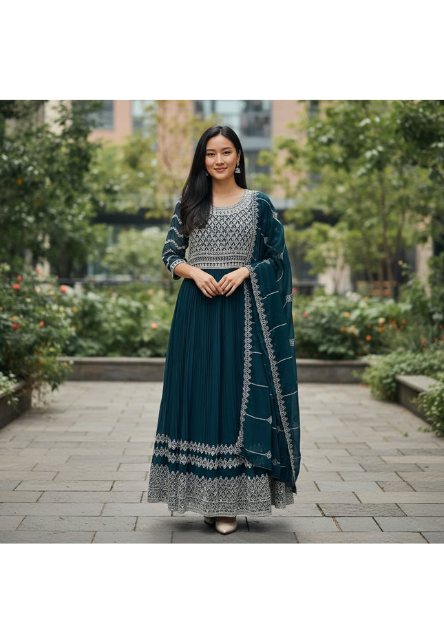 Party wear long gown with dupatta/ Anarkali - Kurti Connection USA