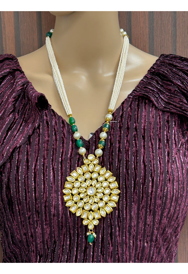 Big pendant kundan necklace - Kurti Connection USA