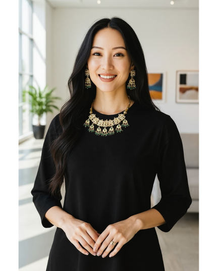 Gold look alike choker necklace set - Kurti Connection USA