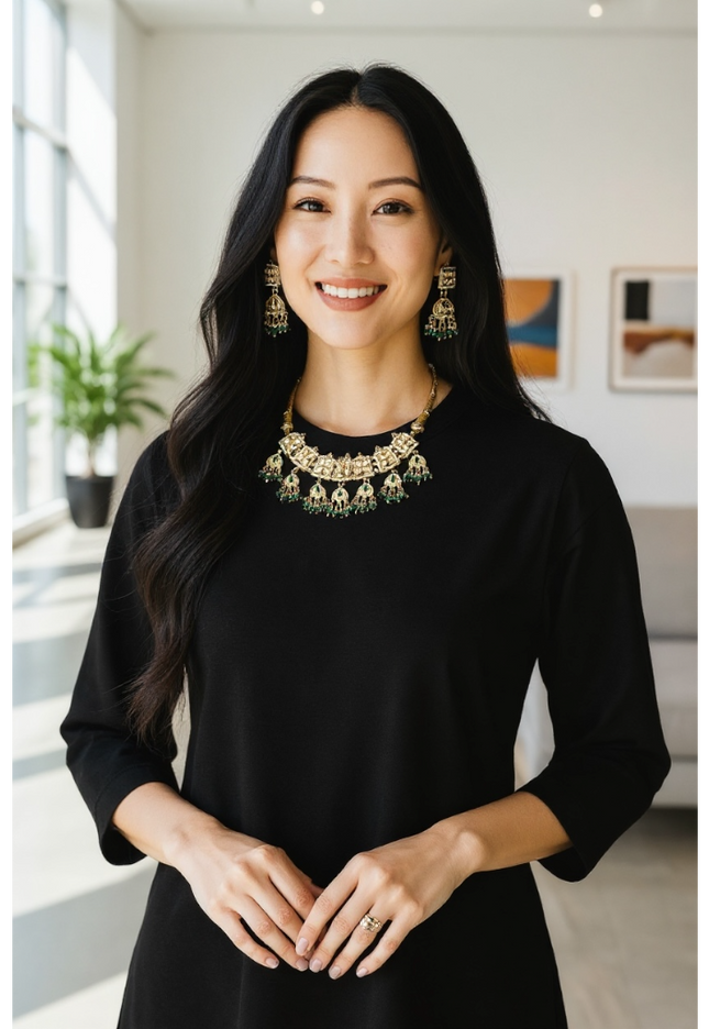 Gold look alike choker necklace set - Kurti Connection USA