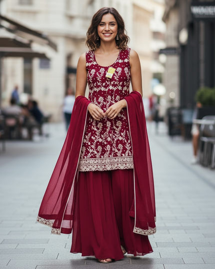 Chiffon Chikankari sharara set - Kurti Connection USA