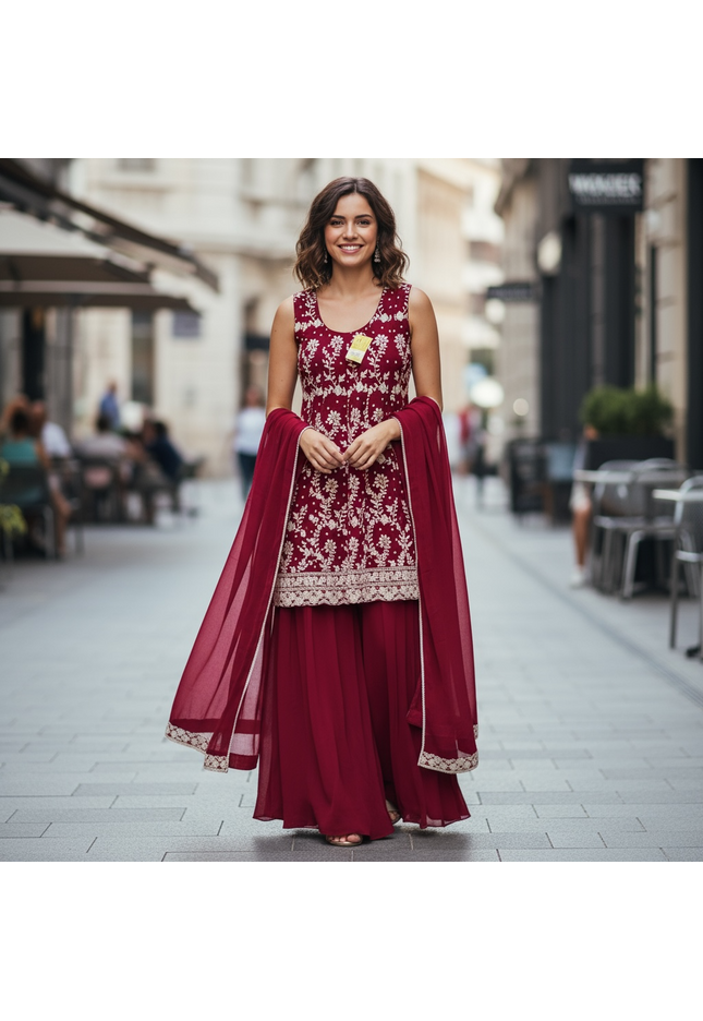 Chiffon Chikankari sharara set - Kurti Connection USA