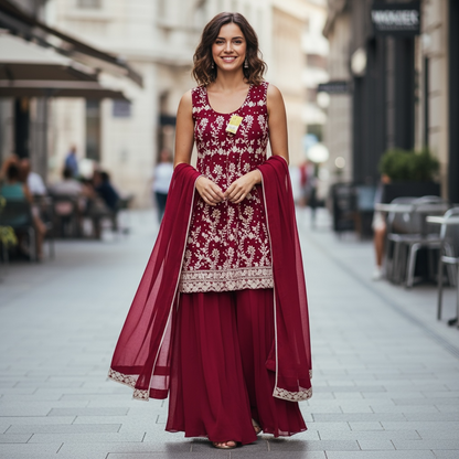 Chiffon Chikankari sharara set - Kurti Connection USA