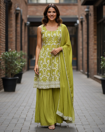 Chiffon Chikankari sharara suit - Kurti Connection USA