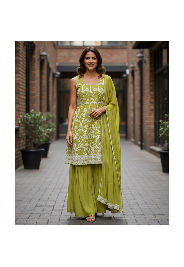 Chiffon Chikankari sharara suit - Kurti Connection USA