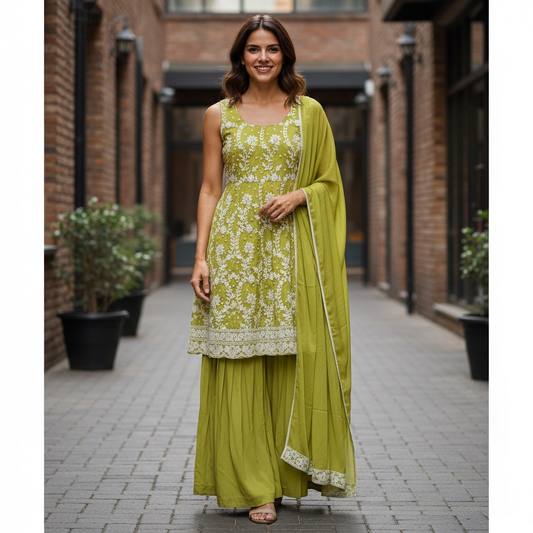 Chiffon Chikankari sharara suit