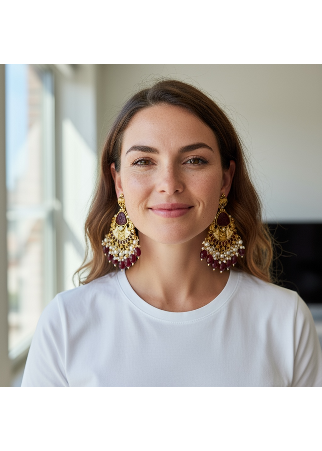 Antique gold finish earrings - Kurti Connection USA