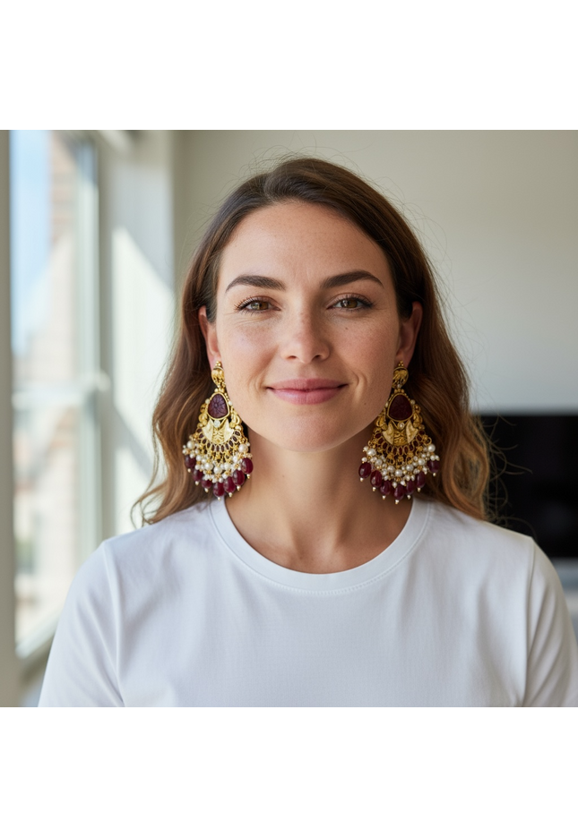Antique gold finish earrings - Kurti Connection USA