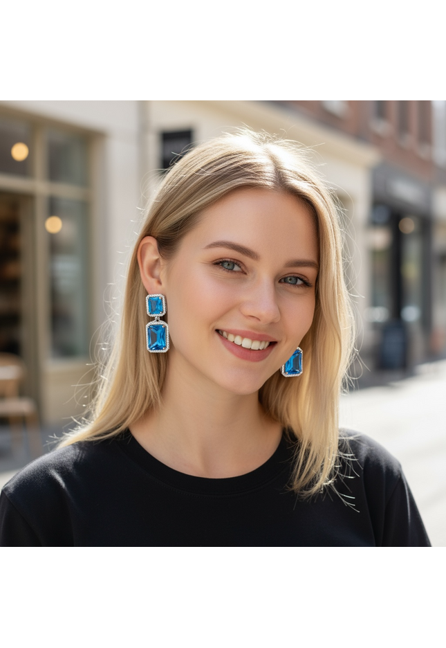 Teal Blue AD earrings - Kurti Connection USA