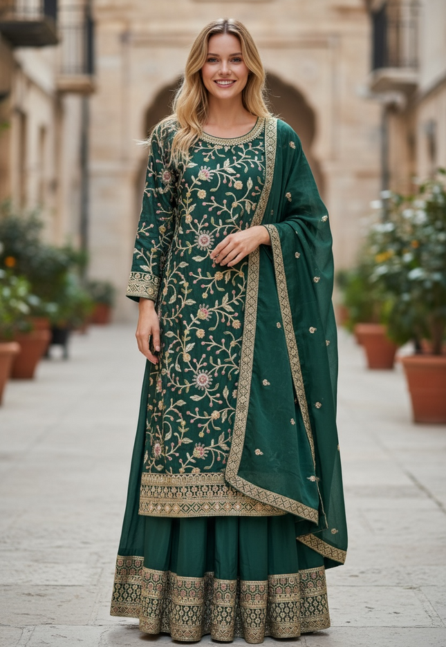 Silk sharara suit - Kurti Connection USA