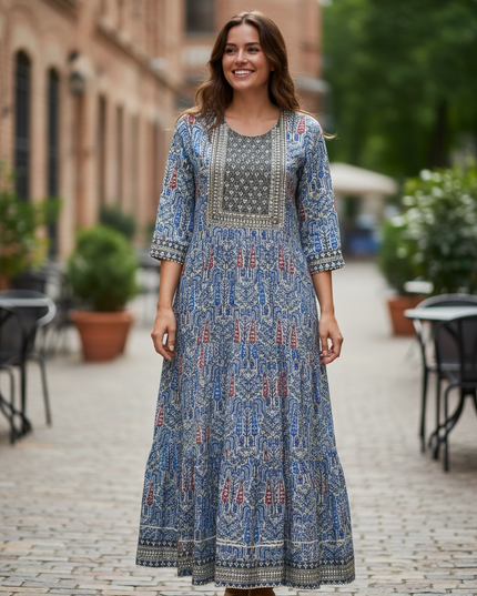 Printed cotton long kurti - Kurti Connection USA