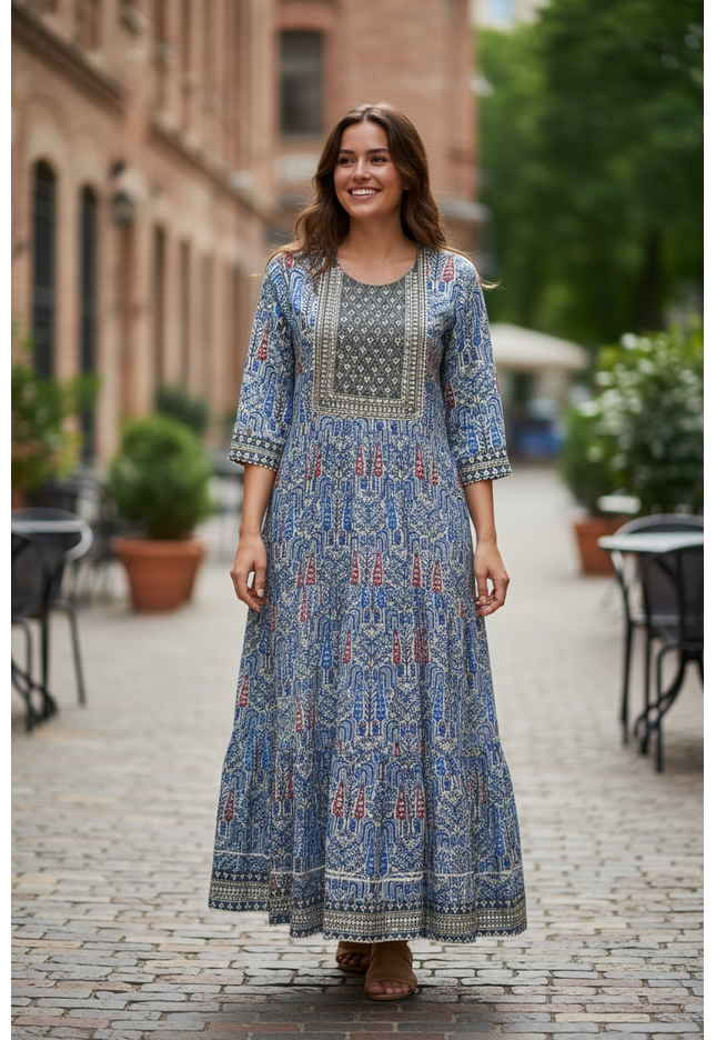 Printed cotton long kurti - Kurti Connection USA