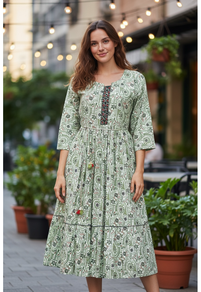 Printed cotton long kurti - Kurti Connection USA