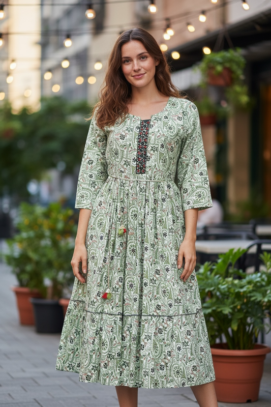 Printed cotton long kurti