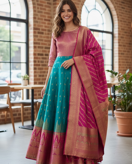 Silk long gown - Kurti Connection USA