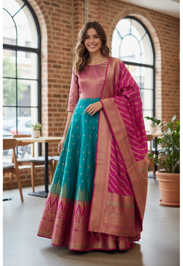 Silk long gown - Kurti Connection USA